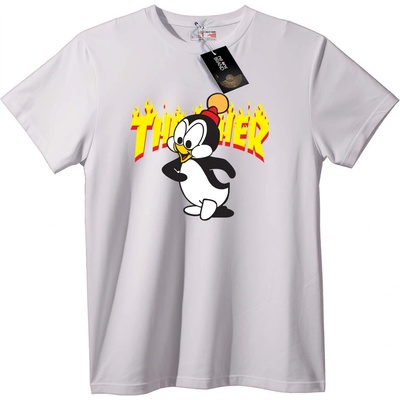 NOONEBRAND Тениска с Пламтящ Пингвин - L, White