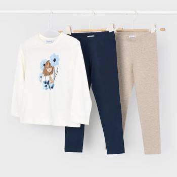 Mayoral Комплект бяла блуза и 2 клина в морскосиньо и бежово за мини момиче Mayoral