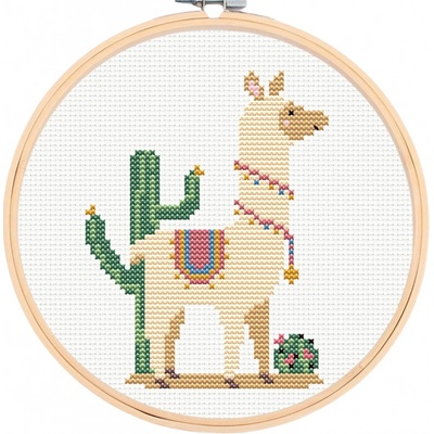 kpomalovani.cz Sada na jednoduché křížkové vyšívání lama s kaktusy