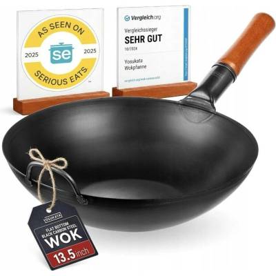 Wok z uhlíkové oceli YOSUKATA černý 34 cm
