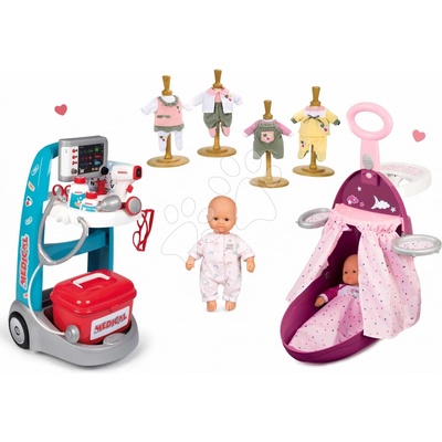 Smoby Set lekársky vozík elektronický Medical +prebaľovací vozík s postieľkou a bábikou 340202-2