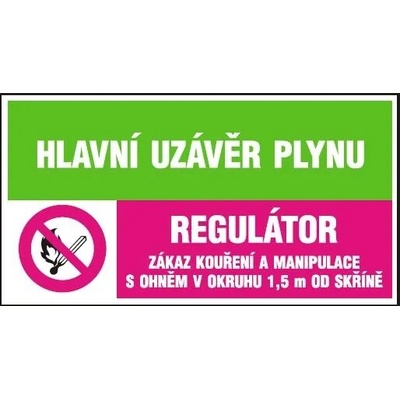 Hlavní uzávěr plynu - Regulátor - Zákaz kouření a manipulae s ohněm - samolepka 180 x 80 m
