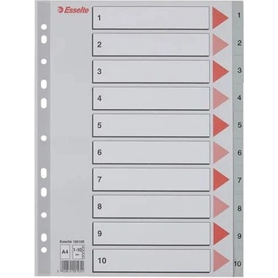 ESSELTE Register, plastový, A4, 1-10, ESSELTE, sivá