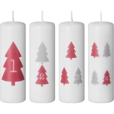 Emocio adventní 40x120 bílé barvy s červeno šedým potiskem stromečků a čísel 4 x 125 g