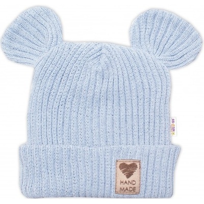 Pletená bavlněná čiapka s uškami dvojvrstvová Hand Made Baby Nellys modrá