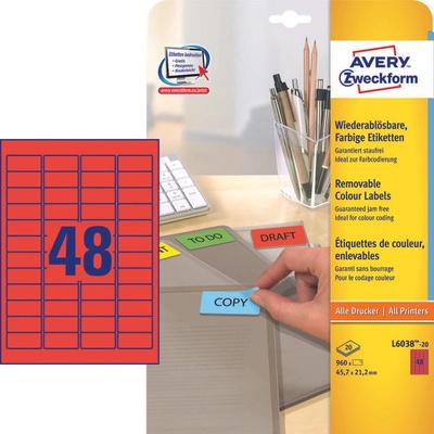Avery Zweckform Mini etikety 20 listů červené 45,7 x 21,2 mm L6038-20