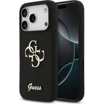 GUESS Силиконов калъф Guess Big 4G Script за iPhone 17 Pro - черен