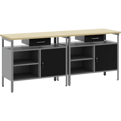 vidaXL Комплект работна маса с рафт 2 pcs Черен и Сив 200 x 55 x 85 см (3321388)