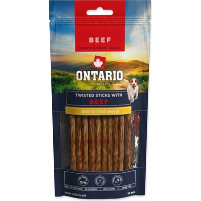 Ontario Pamlsek pro psy Protein žvýkací točené tyčinky s hovězím 10 ks 12,7 cm