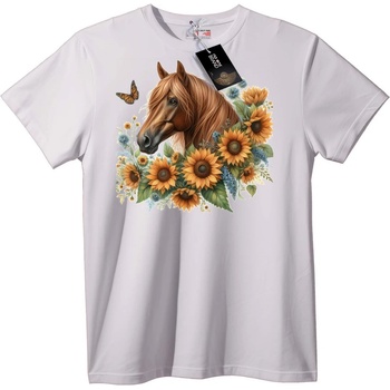 NOONEBRAND Тениска Кон и Слънчогледи - 2XL, White