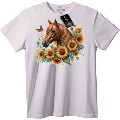 NOONEBRAND Тениска Кон и Слънчогледи - 2XL, White