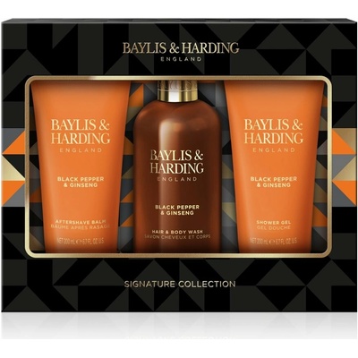 Baylis & Harding Black Pepper & Ginseng sprchový gel 300 ml + mycí gel na tělo a vlasy 300 ml + balzám po holení 200 ml