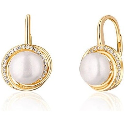 JwL Luxury Pearls luxusné žlto pozlátené náušnice s pravými riečnymi perlami JL0768