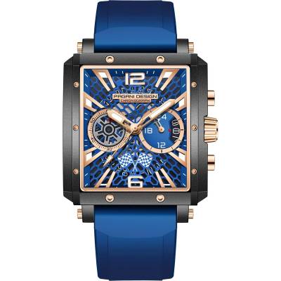 Pagani Design Мъжки часовник Pagani Design Perseity, Кварцов, Хронограф, Син / Розово злато (PD-1725-BLUE-ROSEGOLD)