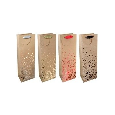 Papierová taška na víno 120x360mm KRAFT textilné ušká vo farbe tašky mix 4 motívov bez možnosti výberu Bublinky