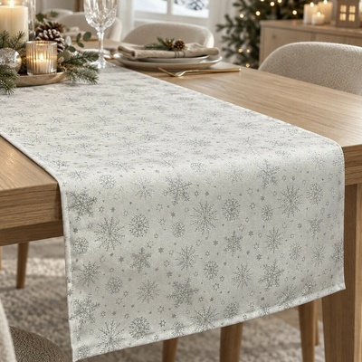 BYTEMA Vánoční ubrus a šál VLOČKY COPO LUREX stříbrná 100x100 cm