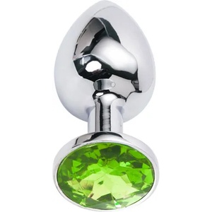 X Fun Метално дилдо Butt Plug "SILVER CRYSTAL LIME" 8 см. Размер-M