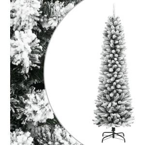 vidaXL Изкуствена тънка коледна елха с флокиран сняг 120 cm PVC&PE (4019685)