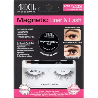 Ardell Magnetic Liner & Lash 110 Black magnetické řasy + magnetická gelová linka 2 g Black + štěteček na linku 1 ks