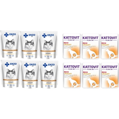 Kattovit Urinary telecí 6 x 85 g sáček + ENZO VET Urinary s hovězím masem 6 x 100 g
