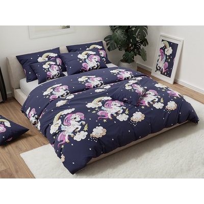 Textilomanie bavlna povlečení Unicorn modré 2x70x90 200x220