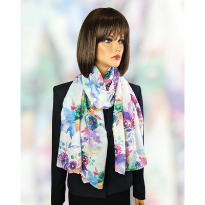 Classic Scarf dámská šála fialová s květy aster a chryzantém