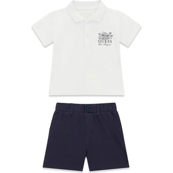 Guess Бяла тениска с яка и къси тъмносини панталони за бебе момче Guess