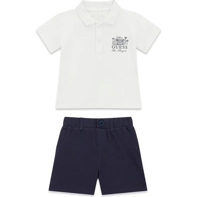 Guess Бяла тениска с яка и къси тъмносини панталони за бебе момче Guess
