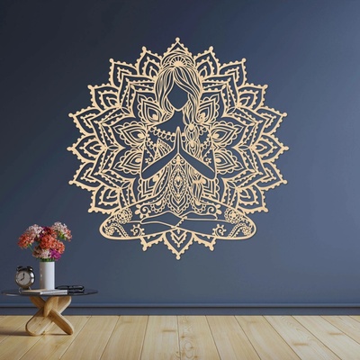 SENTOP | Dřevěná mandala jóga žena – moderní 3D obraz na zeď do obýváku | SENTOP HDF0511