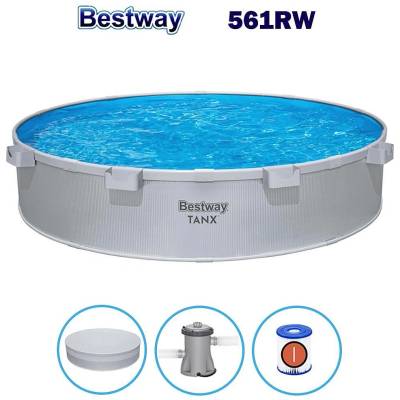 Bestway Басейн с твърди страници и конструкция 305x61см Bestway 561RW, с филтърна помпа и покривало (56198)