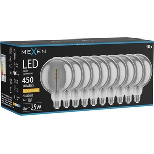 Mexen Vintis 10x LED филаментна спирална крушка E27, G125, 8W, Топла - 2200K, 450 lm, опушен (L168-E27-0822-70x10)