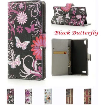 Image 1 of Huawei Ascend P6 Painted Wallet Кожен Калъф + Протектор