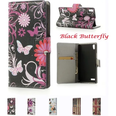 Huawei Ascend P6 Painted Wallet Кожен Калъф + Протектор