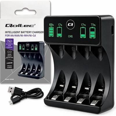 Qoltec pro Ni-MH baterie typu R03 AAA R6 AA | LCD | Kabel USB-C