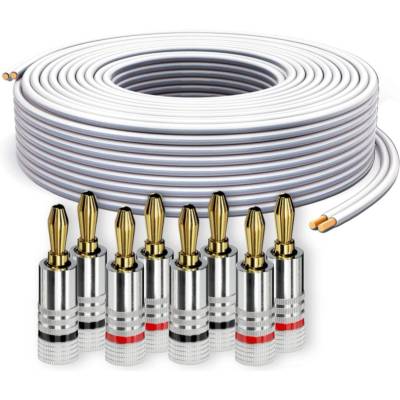 PureLink speaker cable OFC 2x2.50mm2 (0.20mm), 30.0m, white with light gray characteristic, set with 8 banana plugs - SE-SP061-030-B08