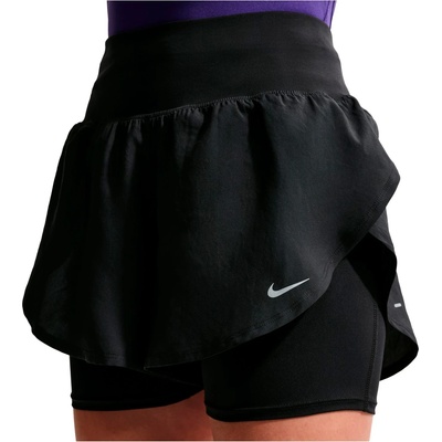 Nike Дамски шорти за бягане Nike Women's Flow Dri Fit High Rise 2in1 Short Running shorts - Black / Black / Reflective Silver - размер XS (112-4677-0111)