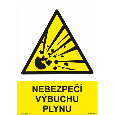 DUKO NEBEZPEČÍ VÝBUCHU PLYNU Formát: 210 x 297 mm, Materiál: plast 5 mm, samolepící vinylová fólie