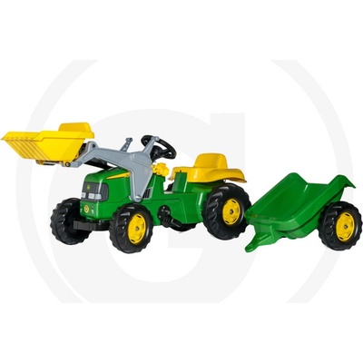 Rolly Toys Šľapací traktor John Deere + predný nakladač + vlečka