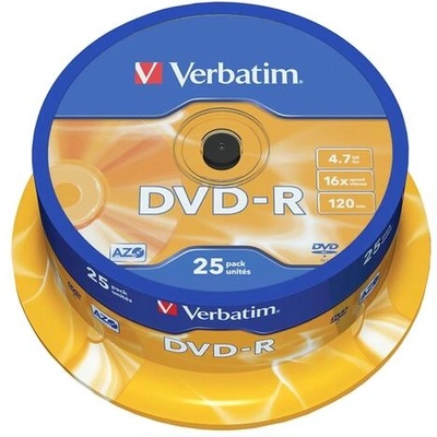 Verbatim DVD-R, 4.7 GB, 16x, AZO покритие, 25 броя в шпиндел (043522)