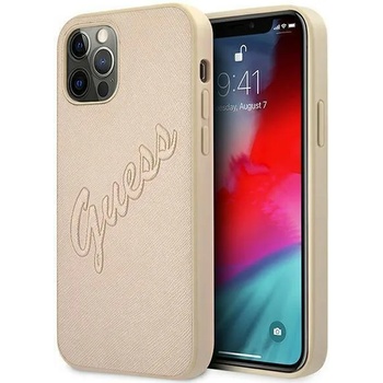 Image 1 of GUESS Apple iPhone 12 Pro Max Saffiano Vintage Script cover gold (GUHCP12LRSAVSLG)