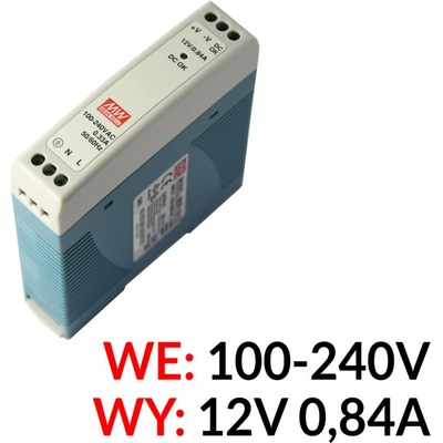 Napájací zdroj 12 V DC 0,84 A Mean Well MDR-10-12 EC-15733