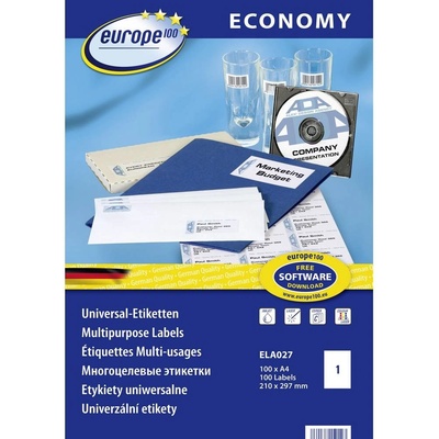 Europe 100 ELA027 univerzální etikety 210 x 297 mm papír bílá 100 ks