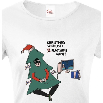 Bezvatriko.cz Dámské vánoční tričko Christmas wishlist play some games Bílá – Hledejceny.cz