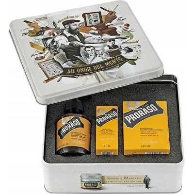 Proraso Wood and Spice Kit 3-dielná na bradu a fúzy Olej na bradu a fúzy 30 ml + Balzam na bradu a fúzy 100 ml + Šampón na bradu a fúzy 200 ml darčeková sada