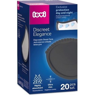 Lovi Подплънки за кърма с гел Lovi - Discreet Elegance - 20 броя, черни (19/611)