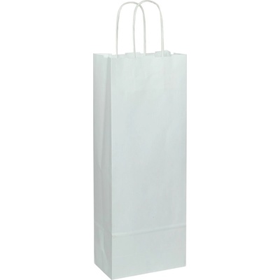 Papierová taška s krúteným uchom na víno 150x80x400 mm, biela