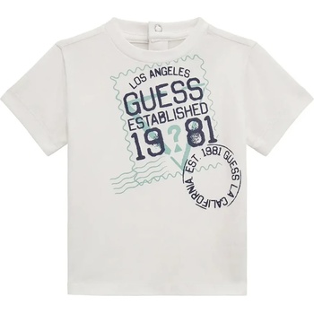 Image 1 of GUESS Бяла тениска с много надписи и ментово лого Guess за бебе момче с тик-так копчета на гърба