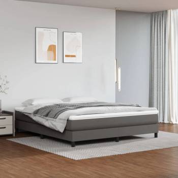vidaXL Боксспринг легло с матрак, сиво, 160x200 см, изкуствена кожа (3144271)