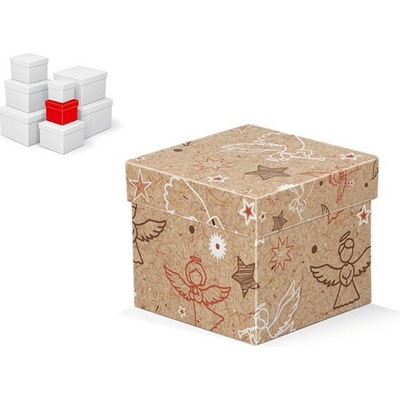 MFP vianočná darčeková krabica s vekom, rozmer 10x10x9cm, hnedý kraft s potlačou
