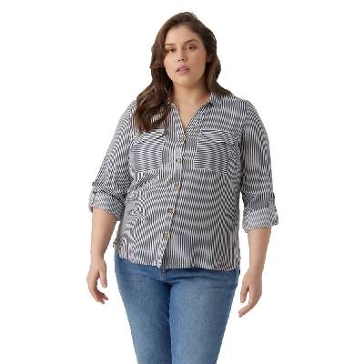 Риза с дълъг ръкав Vero moda curve Bumpy New long sleeve shirt - Grey (Snow White / Stripes India Ink)